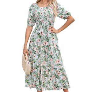 QRRLUEN Chic Bohemian Ruffle Midi Women's Dress